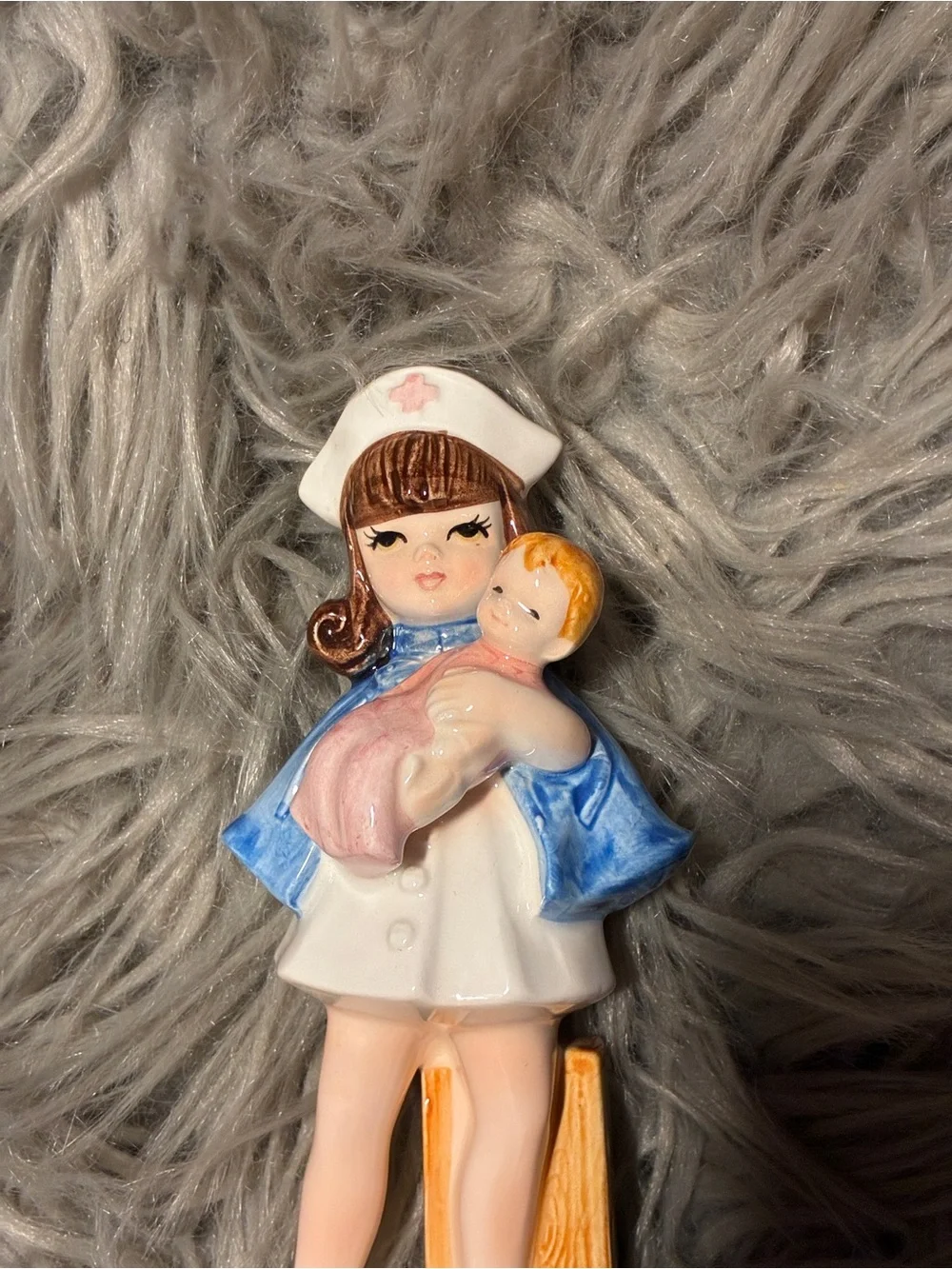 Lefton Ceramic Nurse Figurine in White, Blue, Pink and Gold